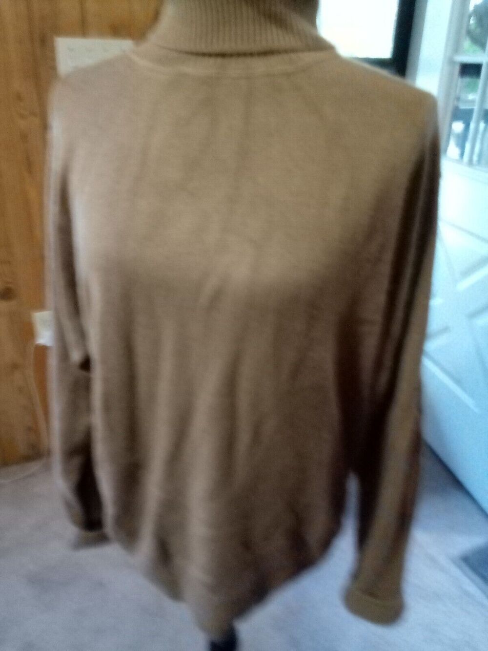 The J Peterman Company Silk Cashmere Women's Tan Turtle Neck Sweater L-W